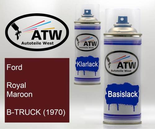 Ford, Royal Maroon, B-TRUCK (1970): 400ml Sprühdose + 400ml Klarlack - Set, von ATW Autoteile West.